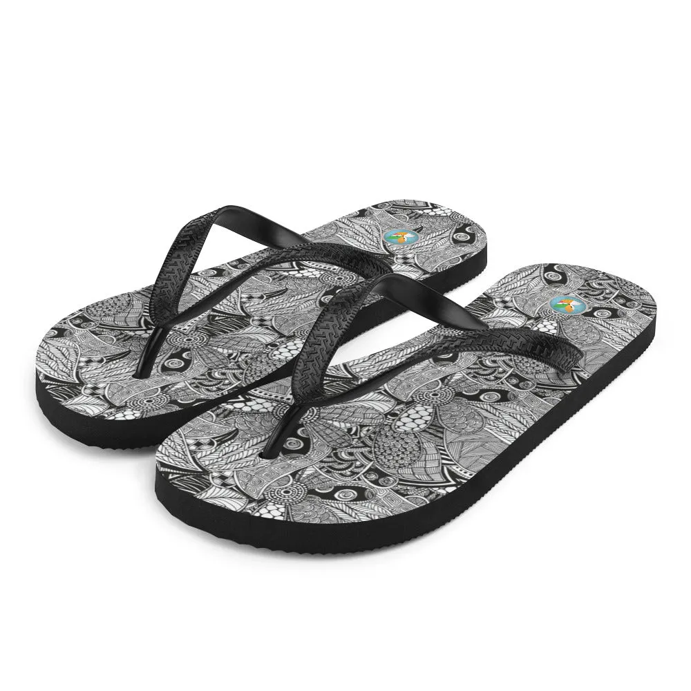 Black and White Floral Doodles - Flip-Flops