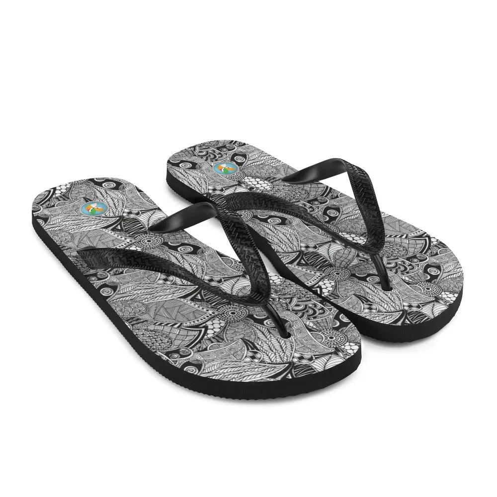 Black and White Floral Doodles - Flip-Flops