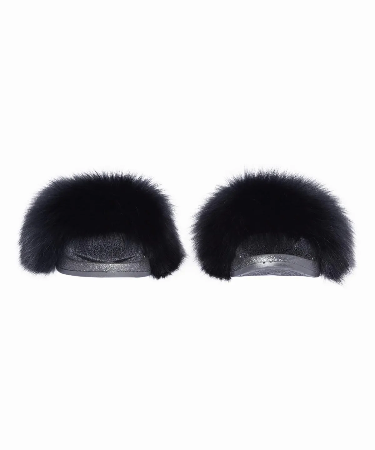 Black Furry Pom Pom Slides