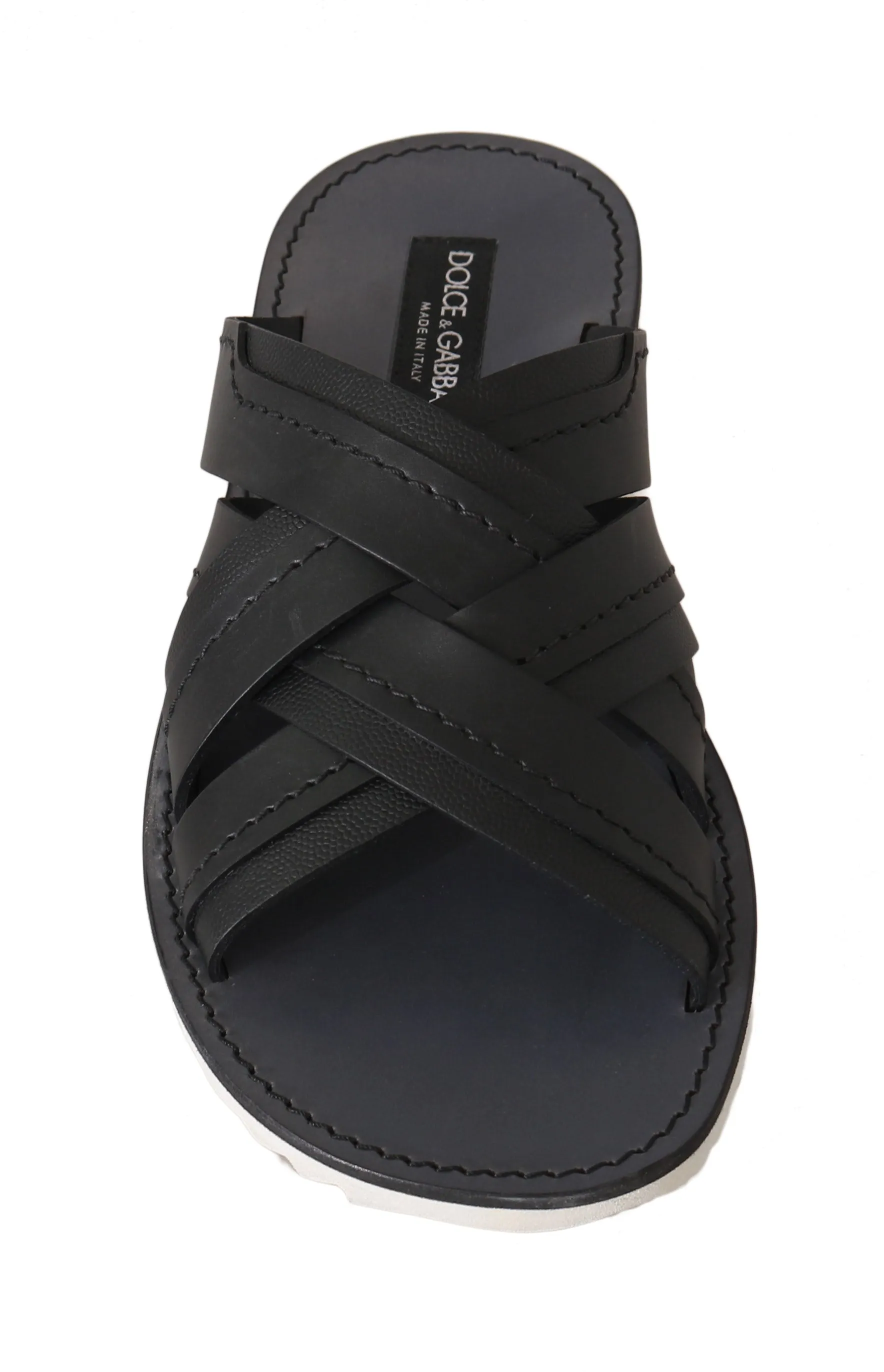 Black Leather Slides Flats Sandals