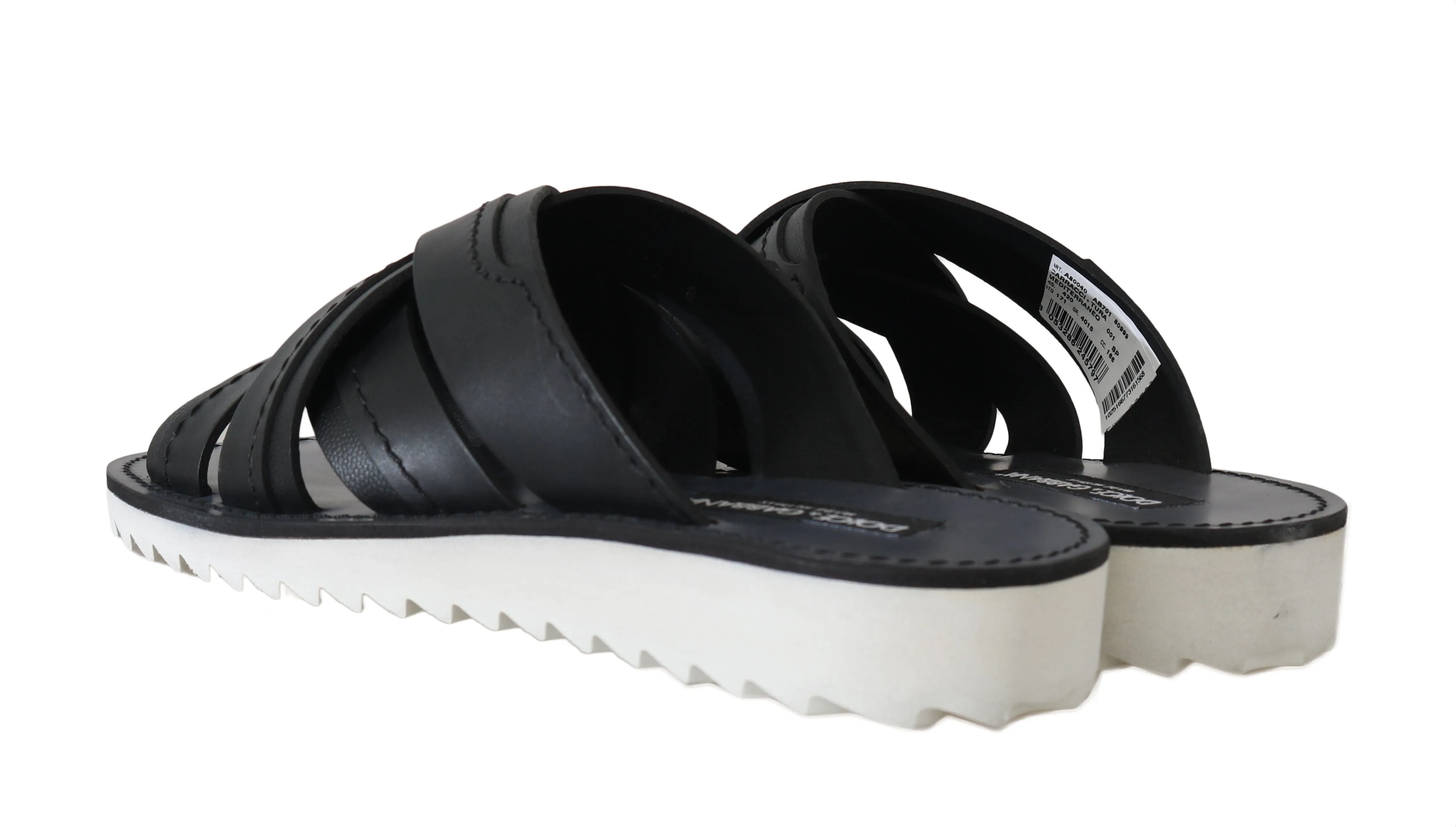 Black Leather Slides Flats Sandals