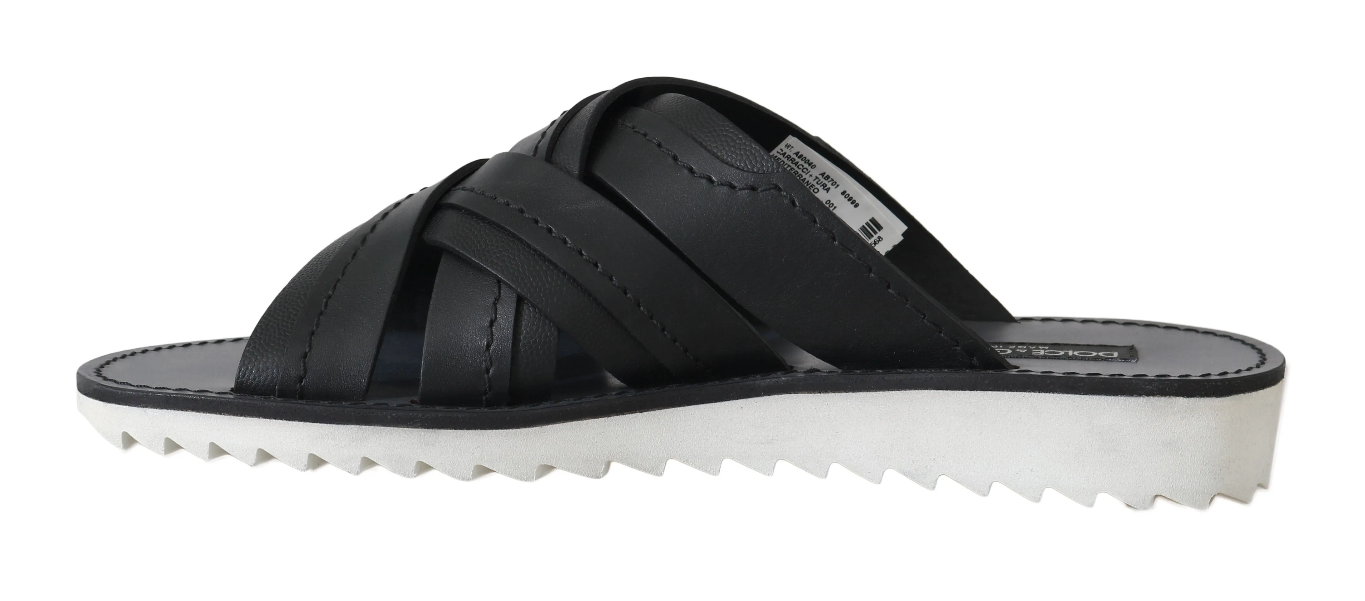 Black Leather Slides Flats Sandals
