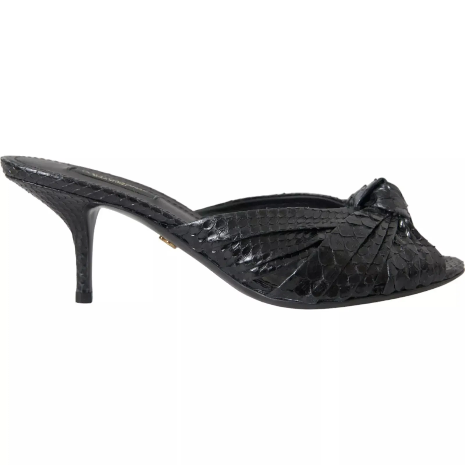 Black Python Leather Heels Slides Shoes