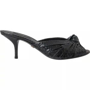 Black Python Leather Heels Slides Shoes