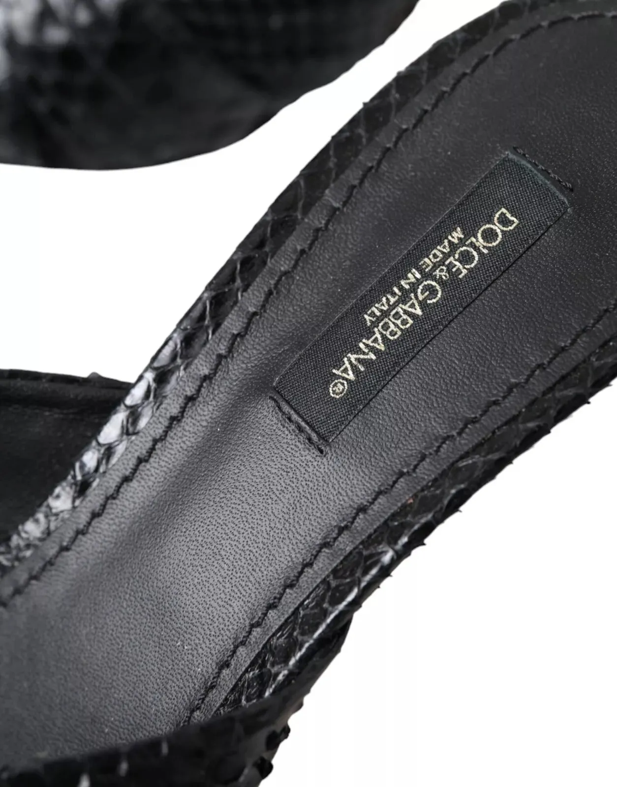 Black Python Leather Heels Slides Shoes