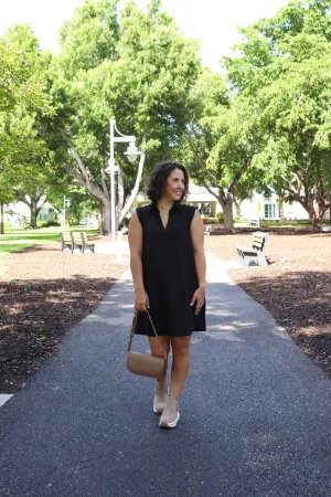 Black Sleeveless Collared Knit Dress