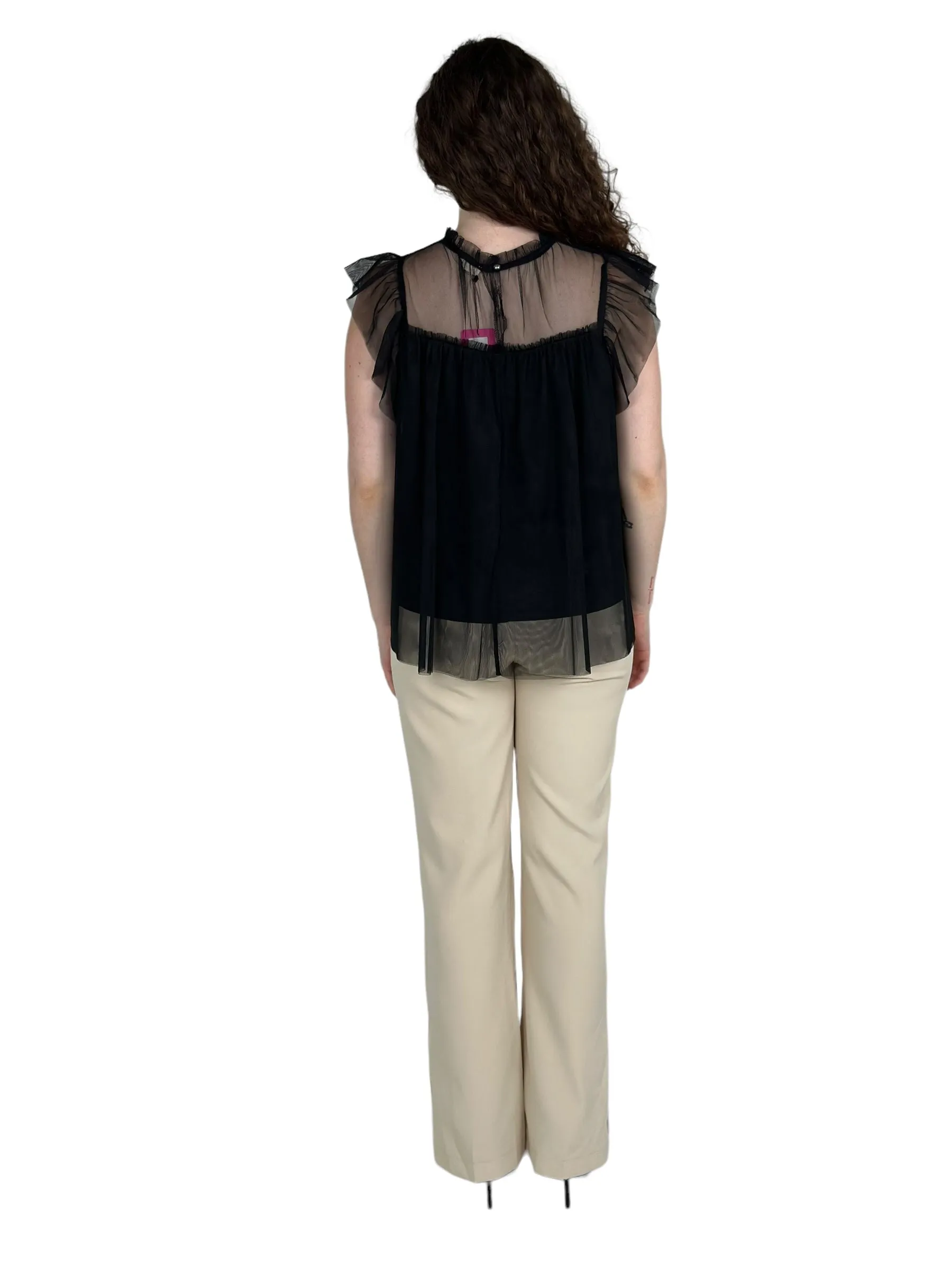 Black Wing Sleeve Mesh Top