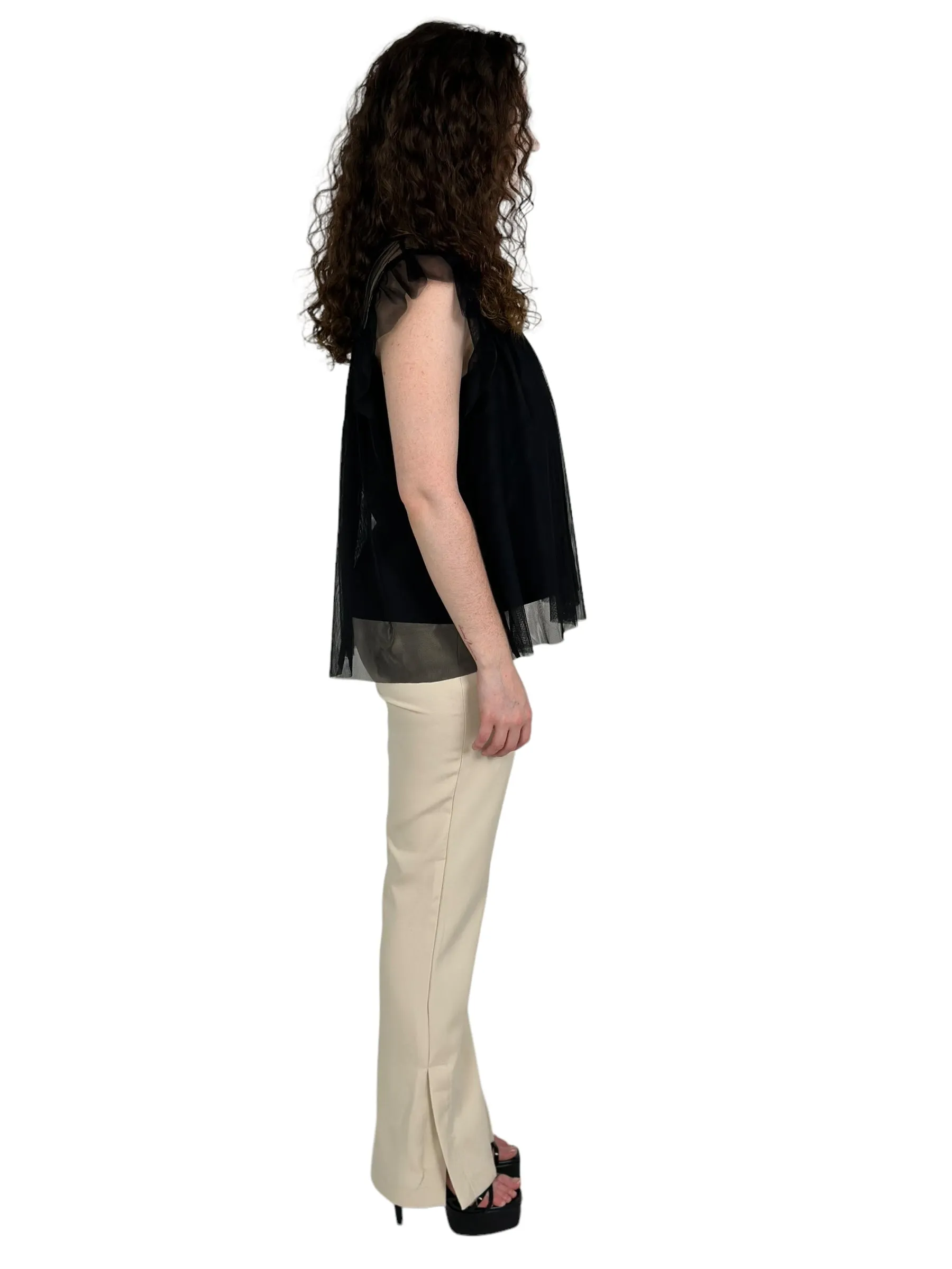 Black Wing Sleeve Mesh Top