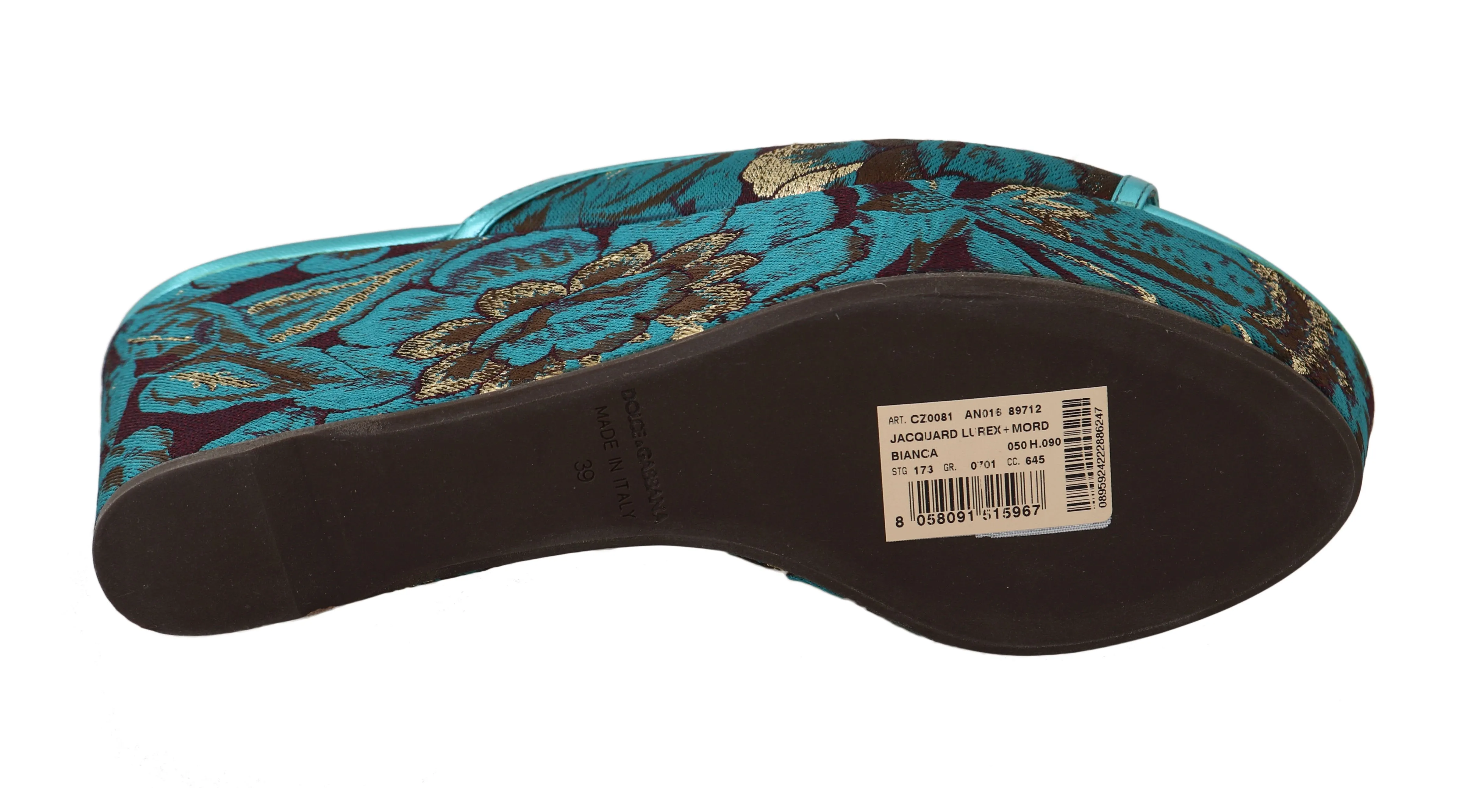 Blue Gold Leather Jacquard Crystal Slides