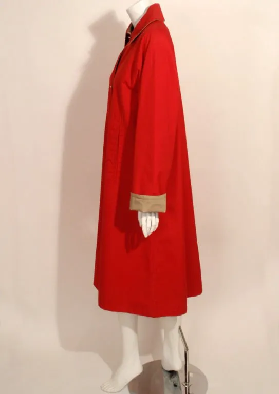 BONNIE CASHIN Vintage Red and Tan Raincoat with Gold Closures Size 16