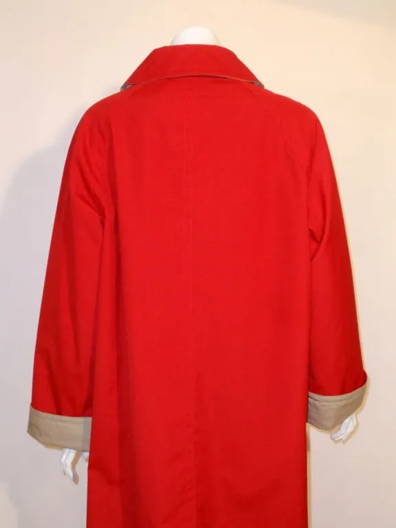 BONNIE CASHIN Vintage Red and Tan Raincoat with Gold Closures Size 16