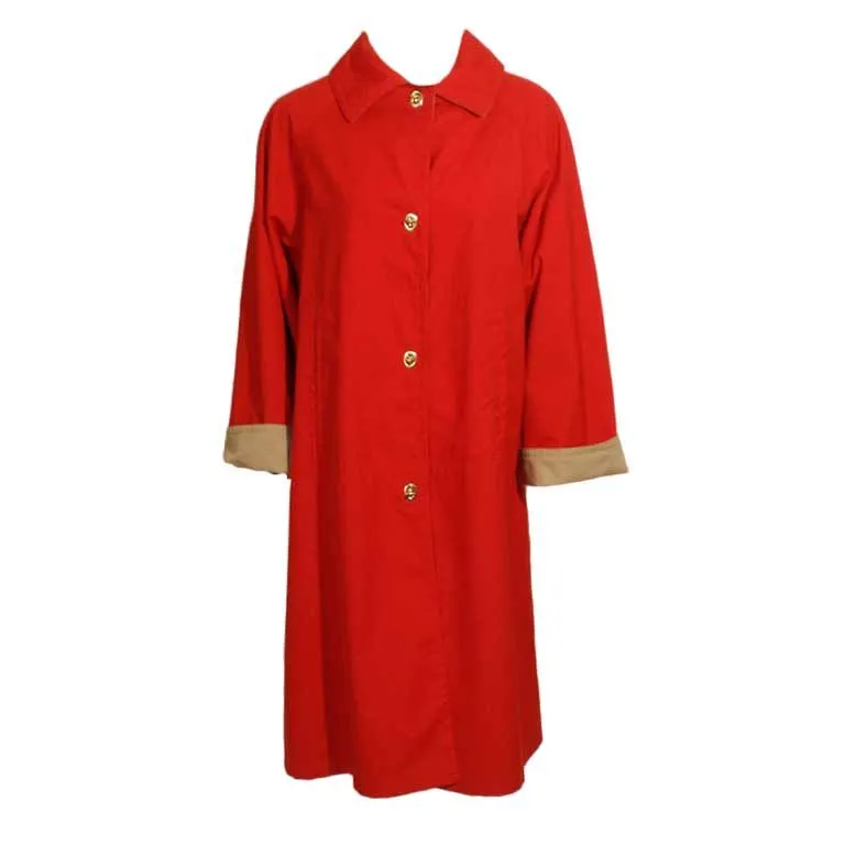 BONNIE CASHIN Vintage Red and Tan Raincoat with Gold Closures Size 16