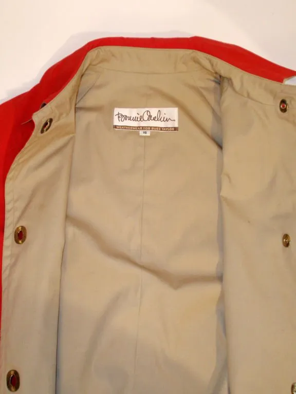 BONNIE CASHIN Vintage Red and Tan Raincoat with Gold Closures Size 16