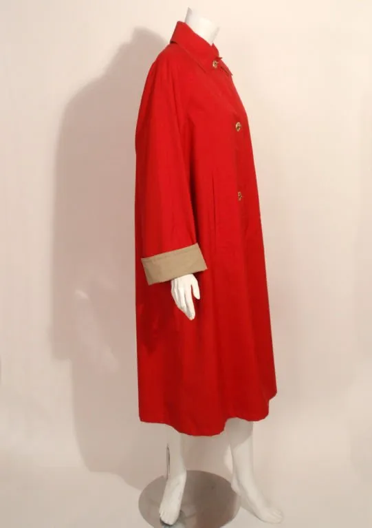 BONNIE CASHIN Vintage Red and Tan Raincoat with Gold Closures Size 16