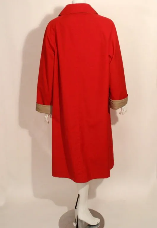 BONNIE CASHIN Vintage Red and Tan Raincoat with Gold Closures Size 16