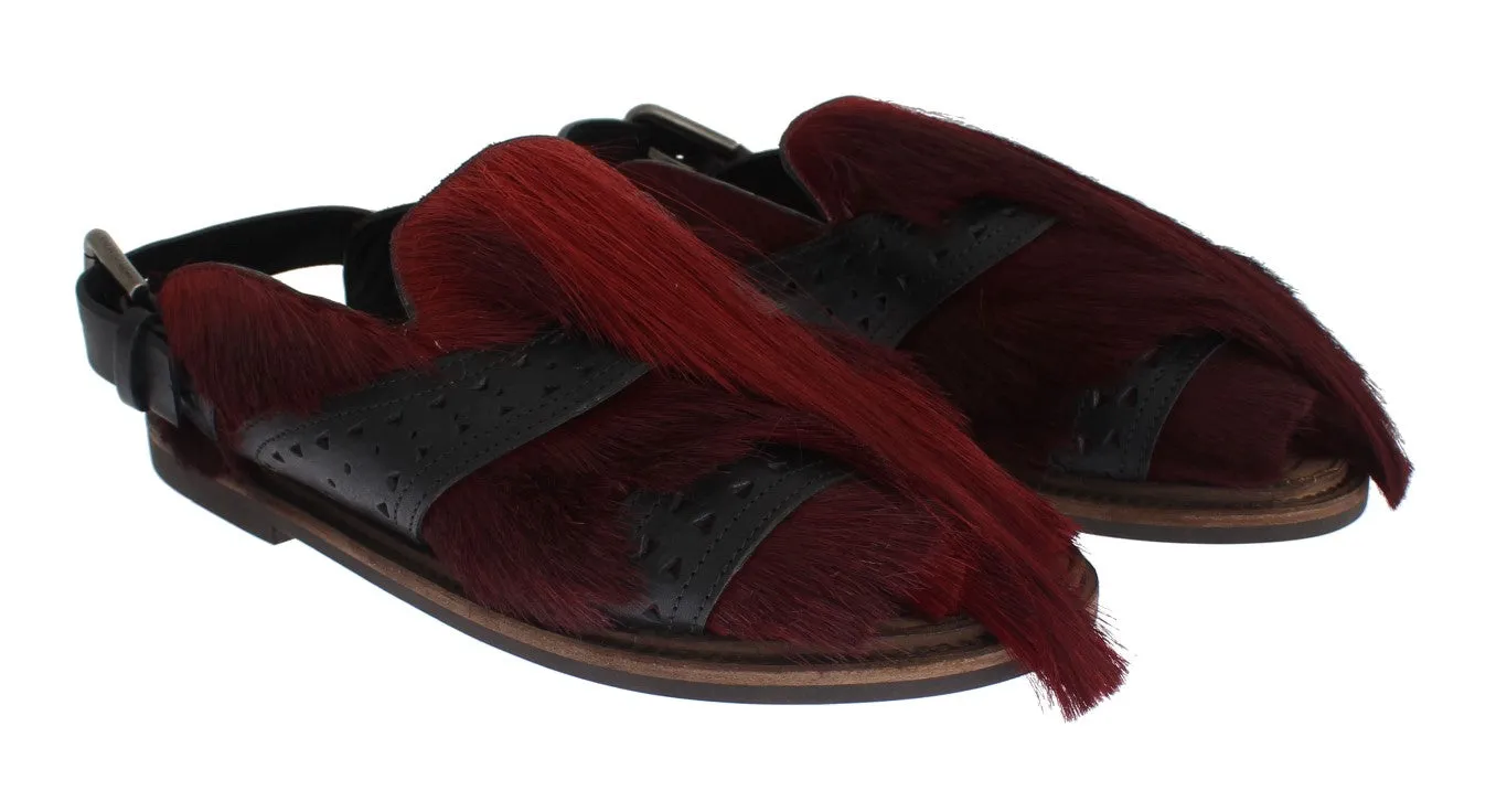 Bordeaux Gazella Fur Leather Sandal Shoes