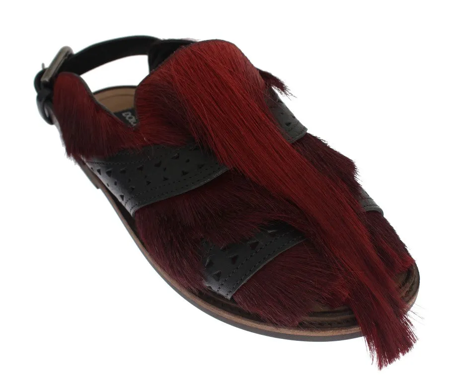 Bordeaux Gazella Fur Leather Sandal Shoes