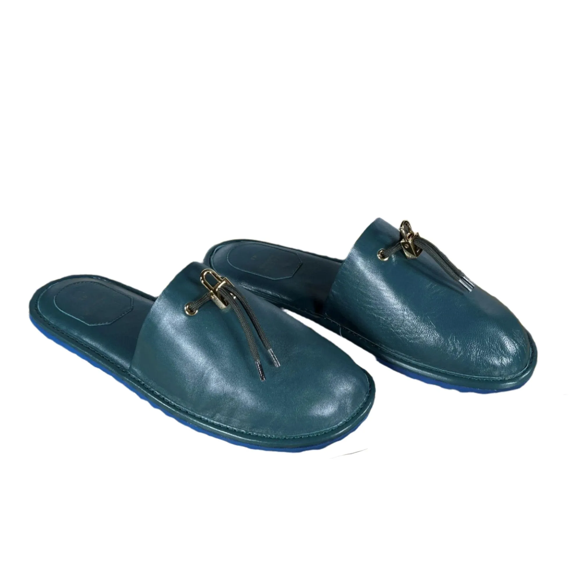 Buscemi Greenwich Petrol Leather Slippers