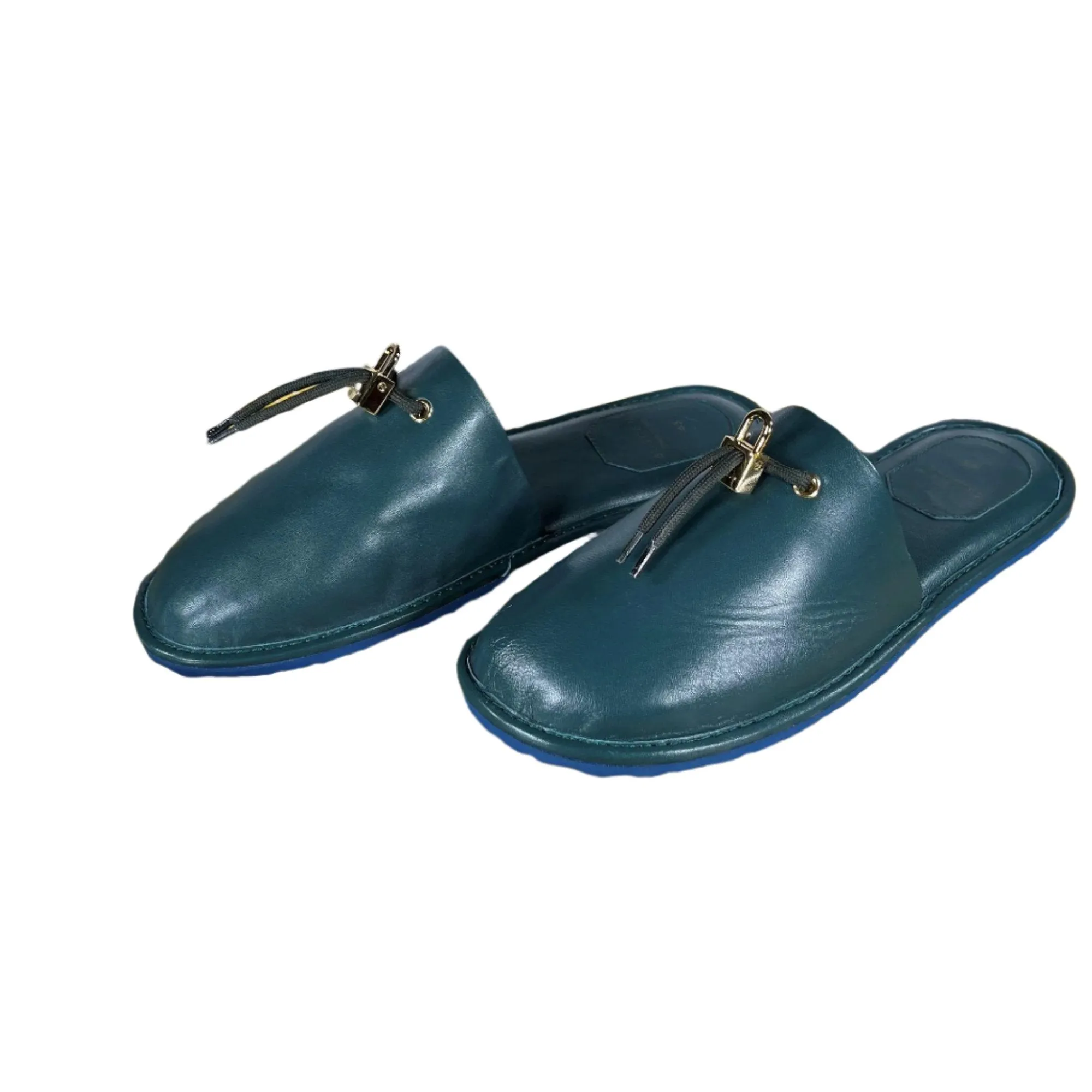Buscemi Greenwich Petrol Leather Slippers