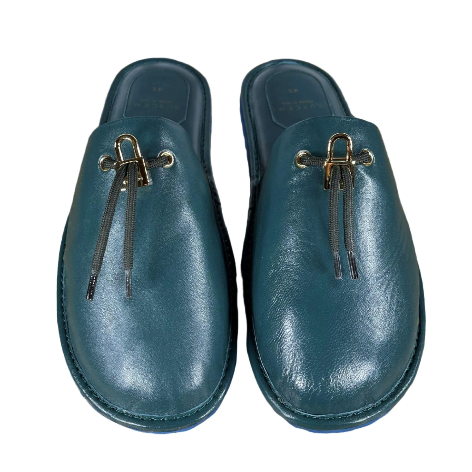 Buscemi Greenwich Petrol Leather Slippers