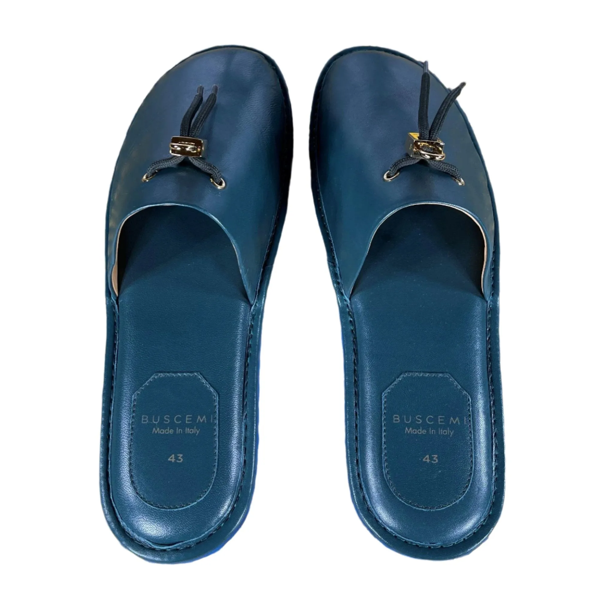 Buscemi Greenwich Petrol Leather Slippers