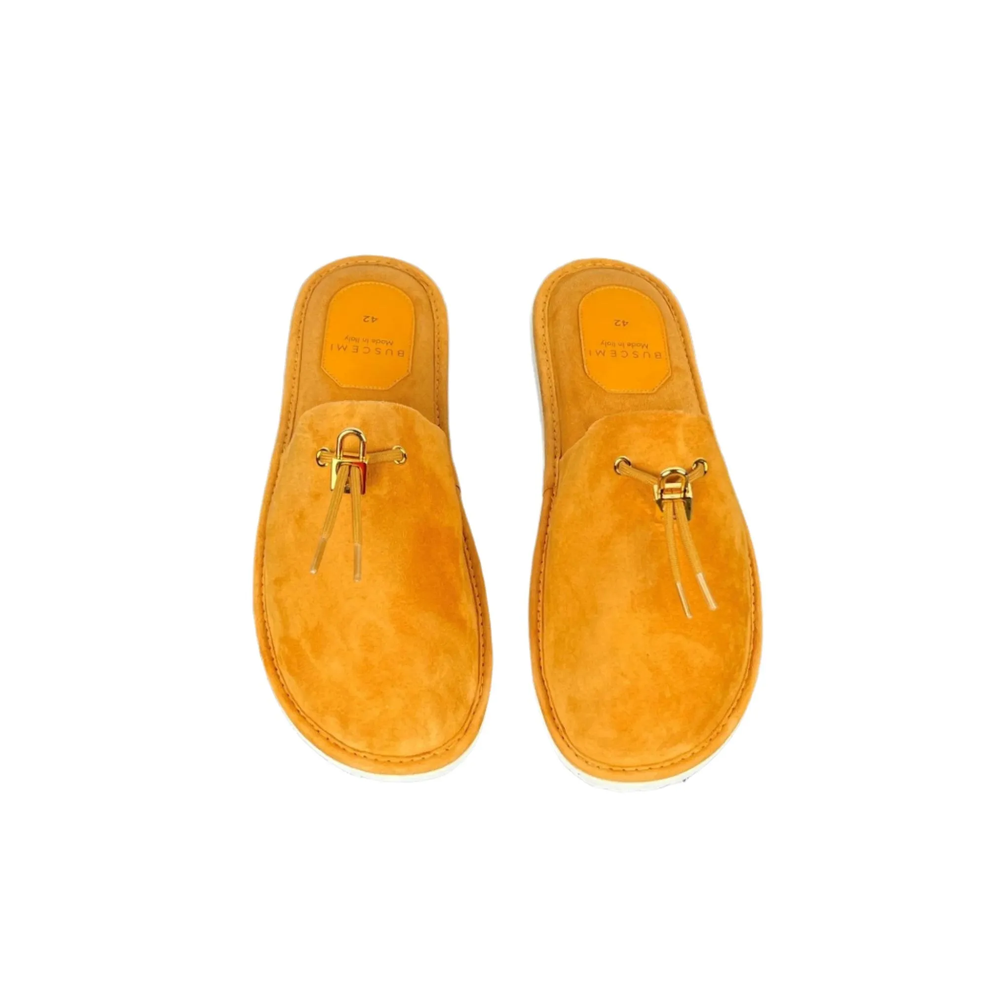 Buscemi Men's Greenwich Orange Suede Slippers SAMPLE