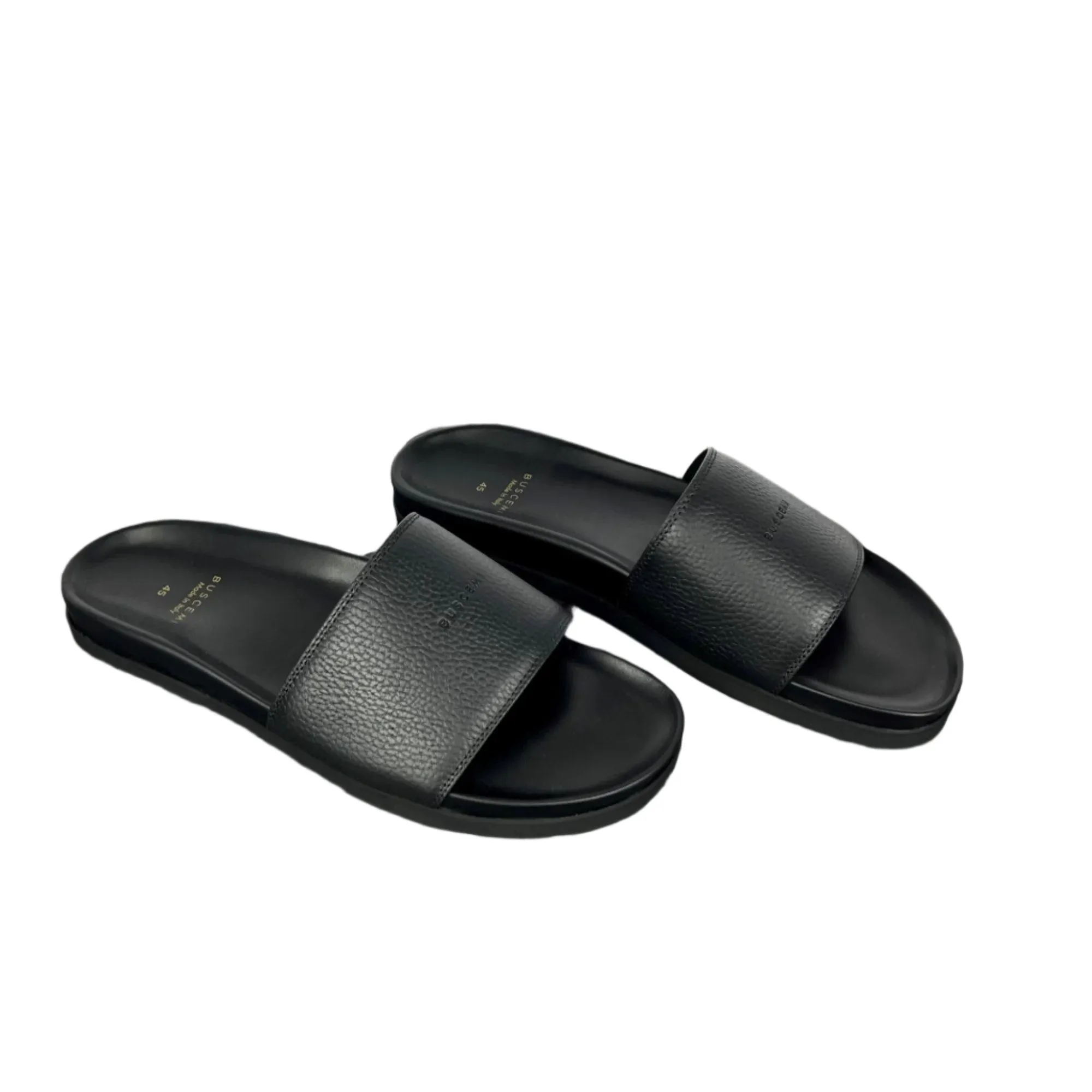 Buscemi Mens Slide Alce Black Leather Sandals
