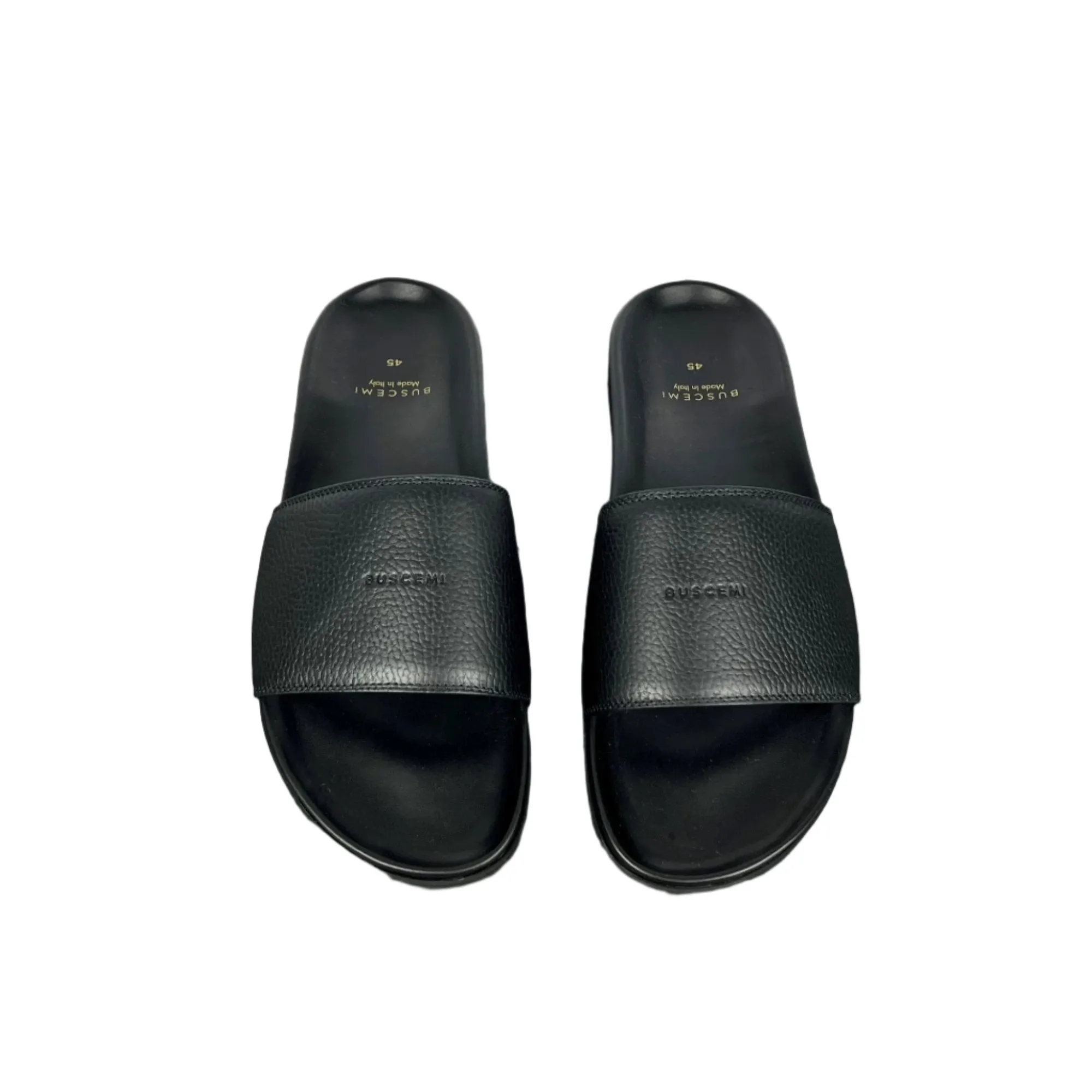 Buscemi Mens Slide Alce Black Leather Sandals