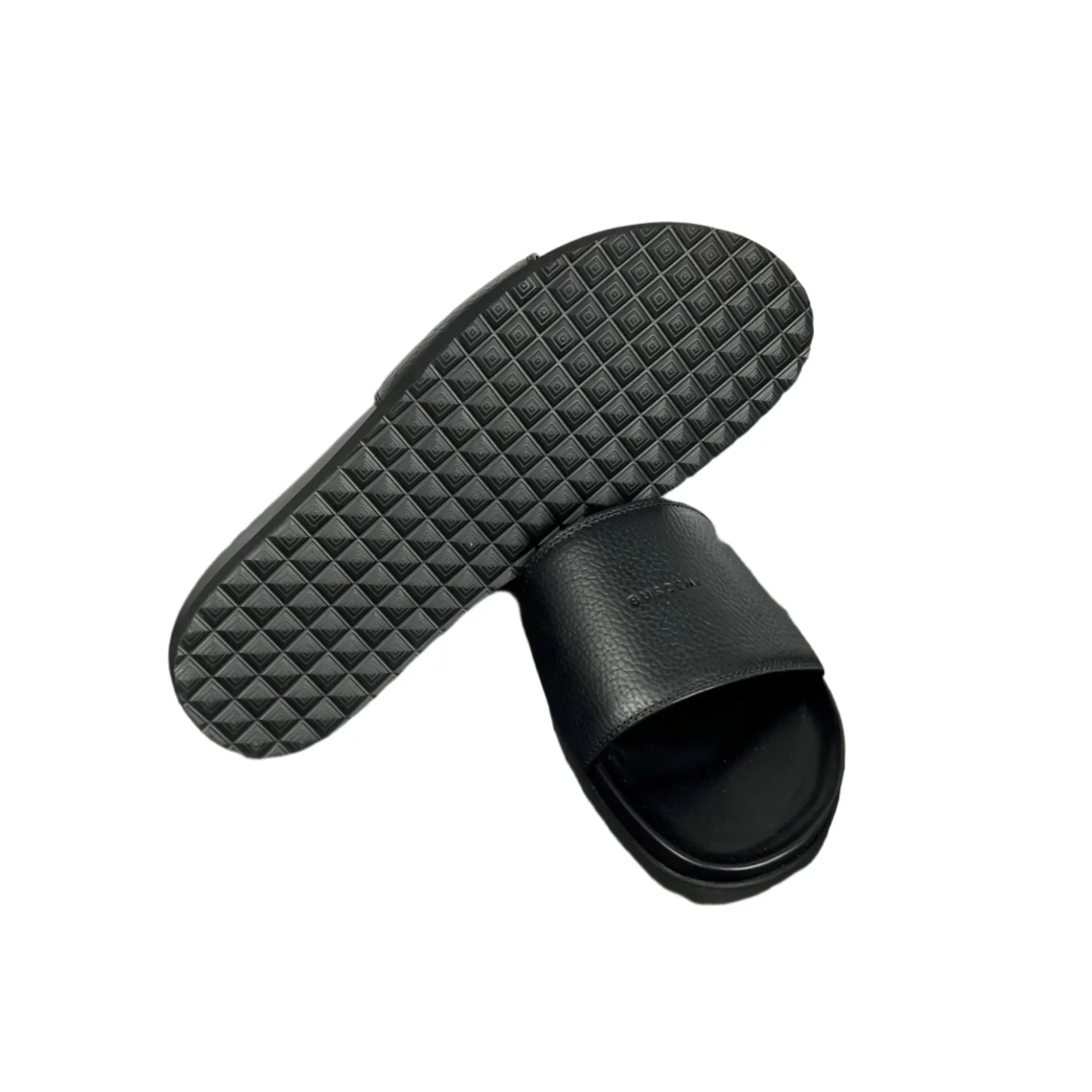 Buscemi Mens Slide Alce Black Leather Sandals