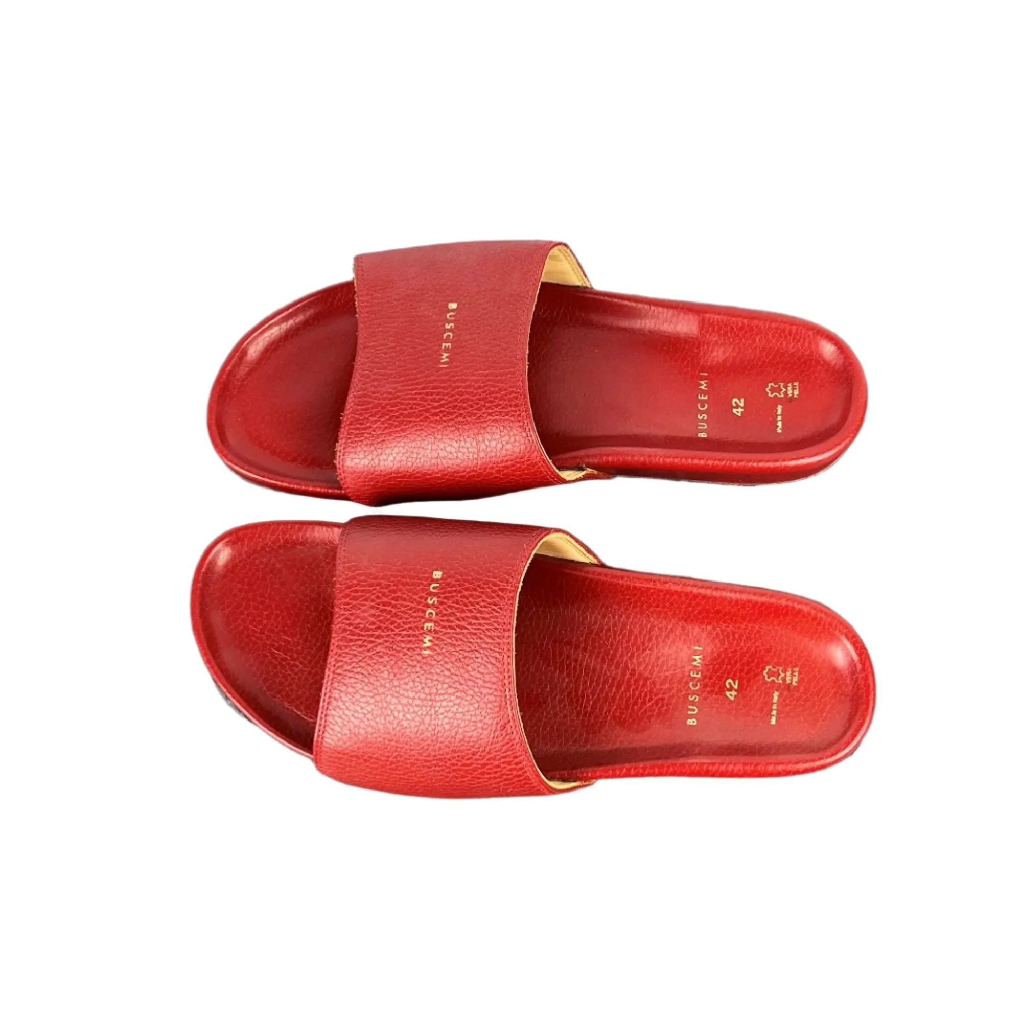 Buscemi Mens Slide Red Leather Sandals SAMPLE