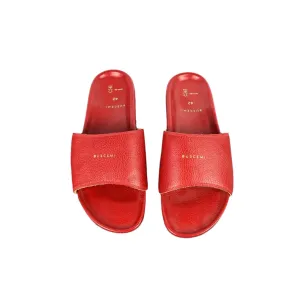 Buscemi Mens Slide Red Leather Sandals SAMPLE