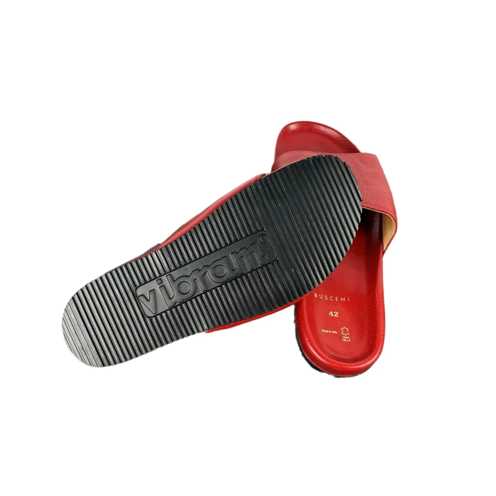 Buscemi Mens Slide Red Leather Sandals SAMPLE