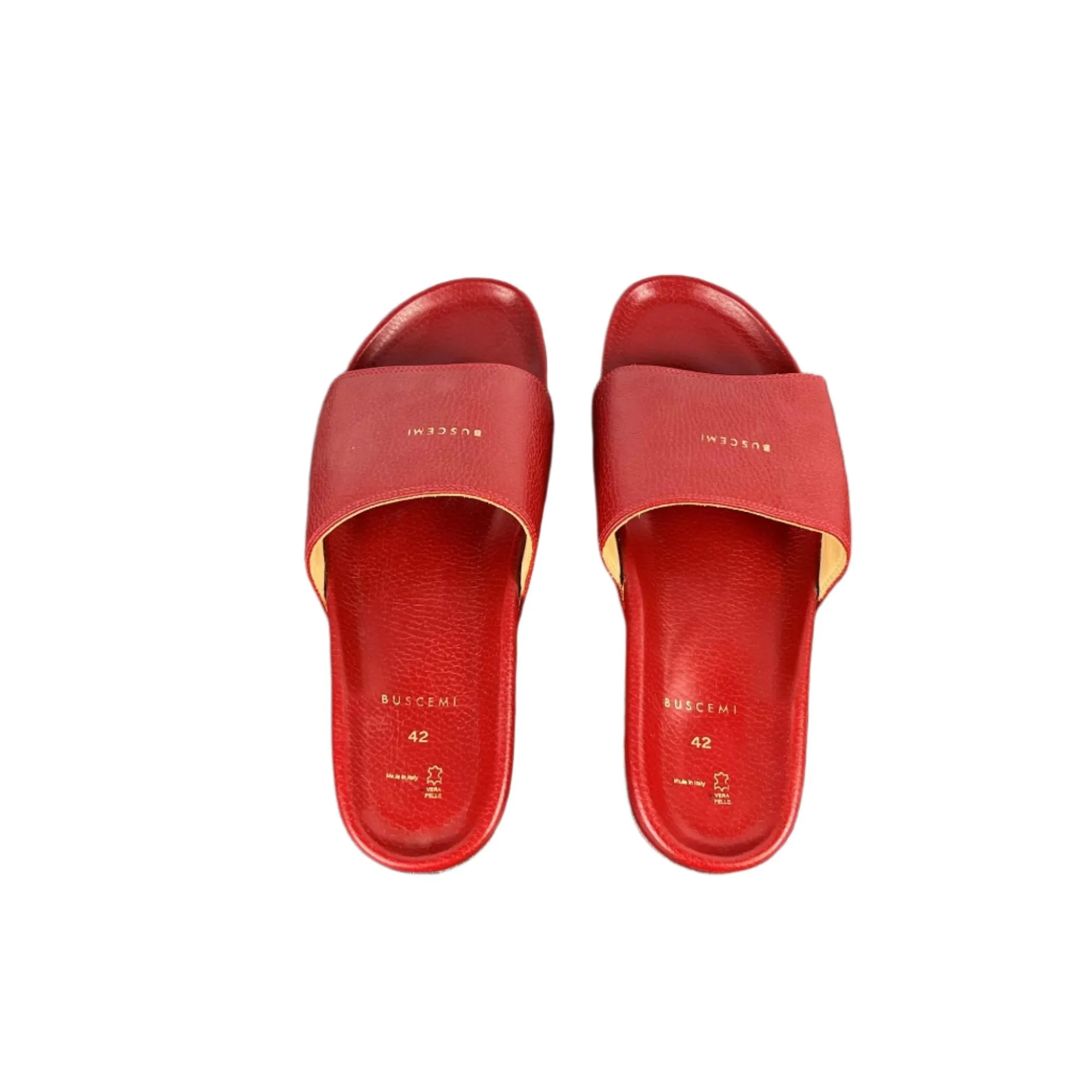 Buscemi Mens Slide Red Leather Sandals SAMPLE