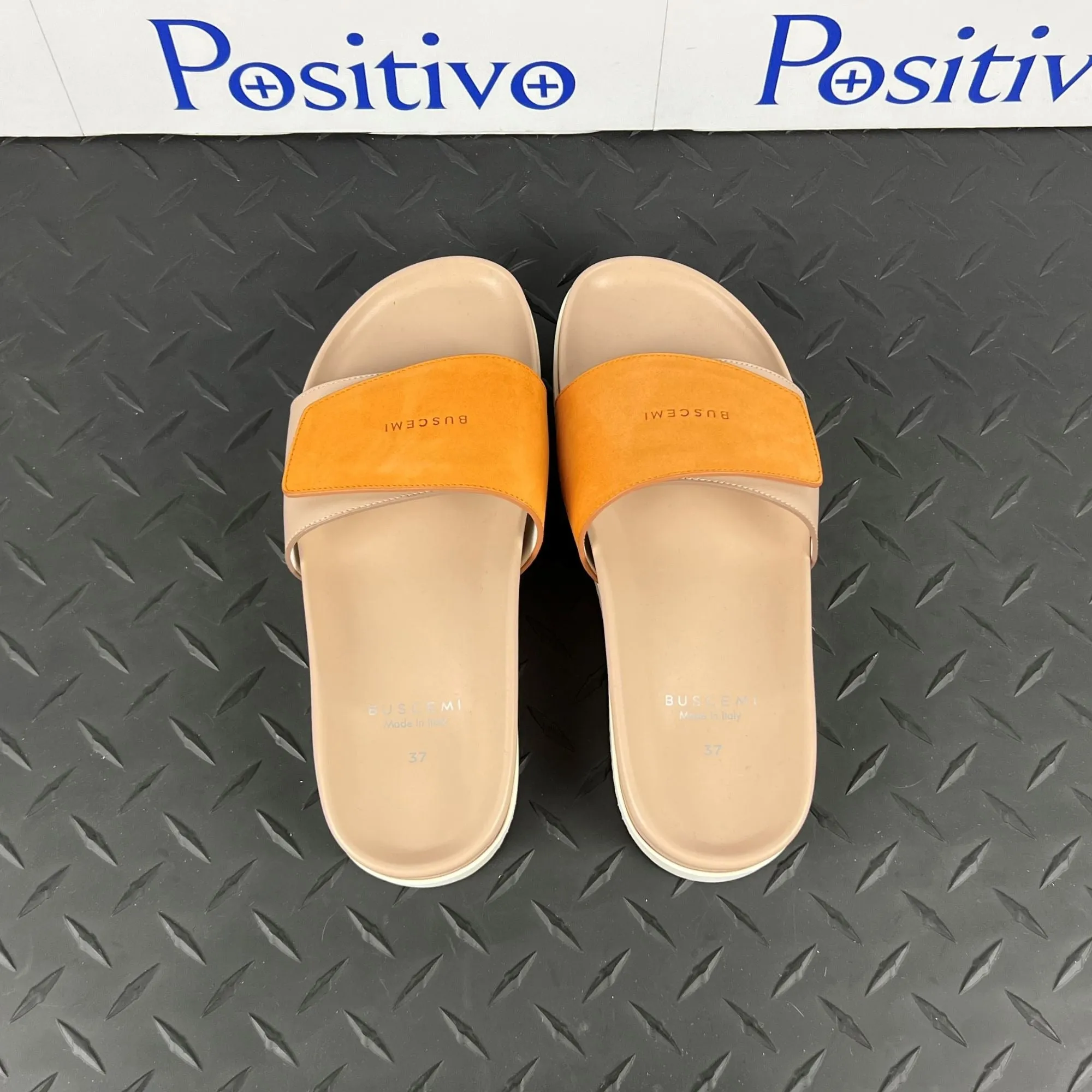 Buscemi Women's Slide Scratch Nude/Orange Leather Sandals SAMPLE