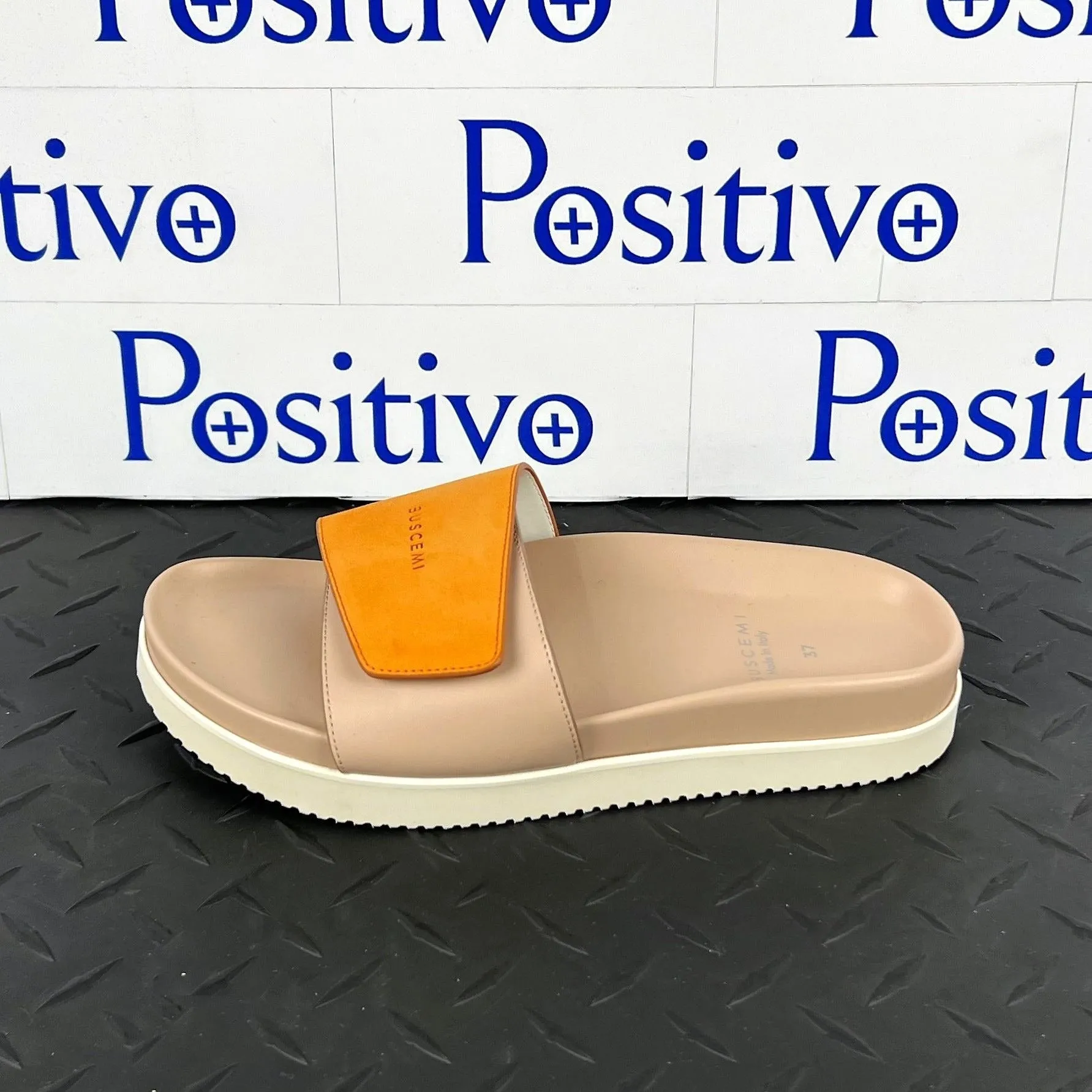 Buscemi Women's Slide Scratch Nude/Orange Leather Sandals SAMPLE
