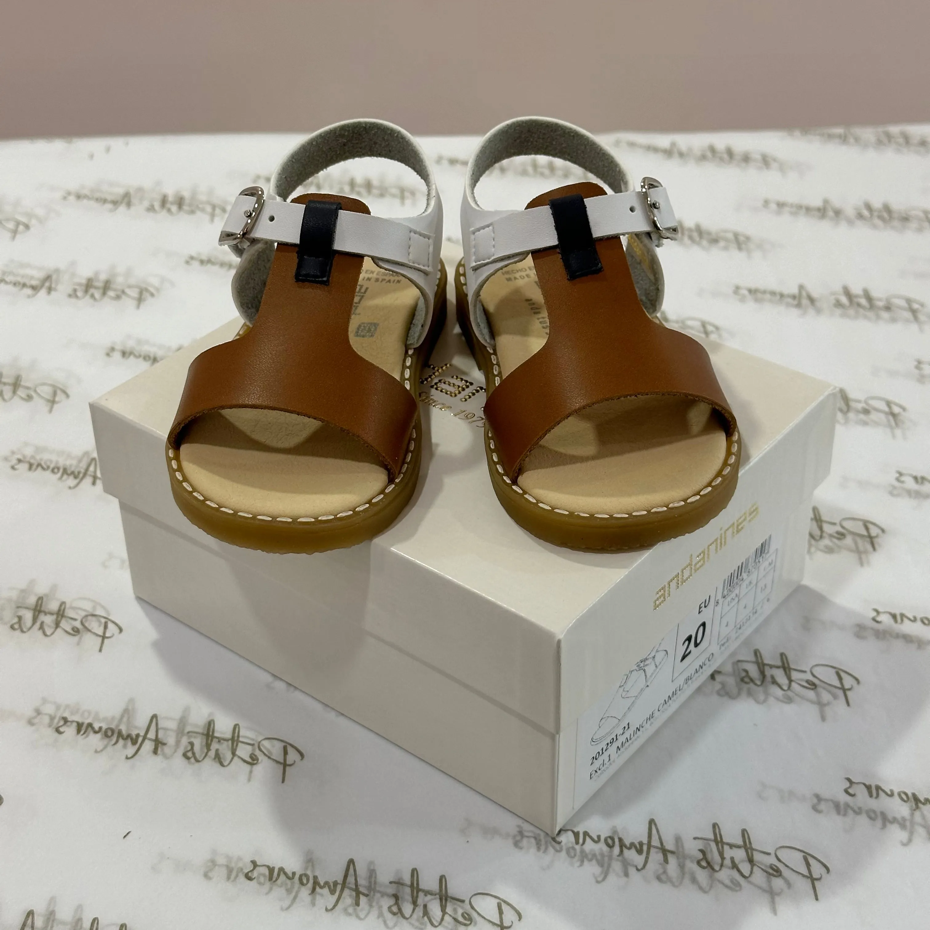 Camel, Navy & White Open Toe Sandals