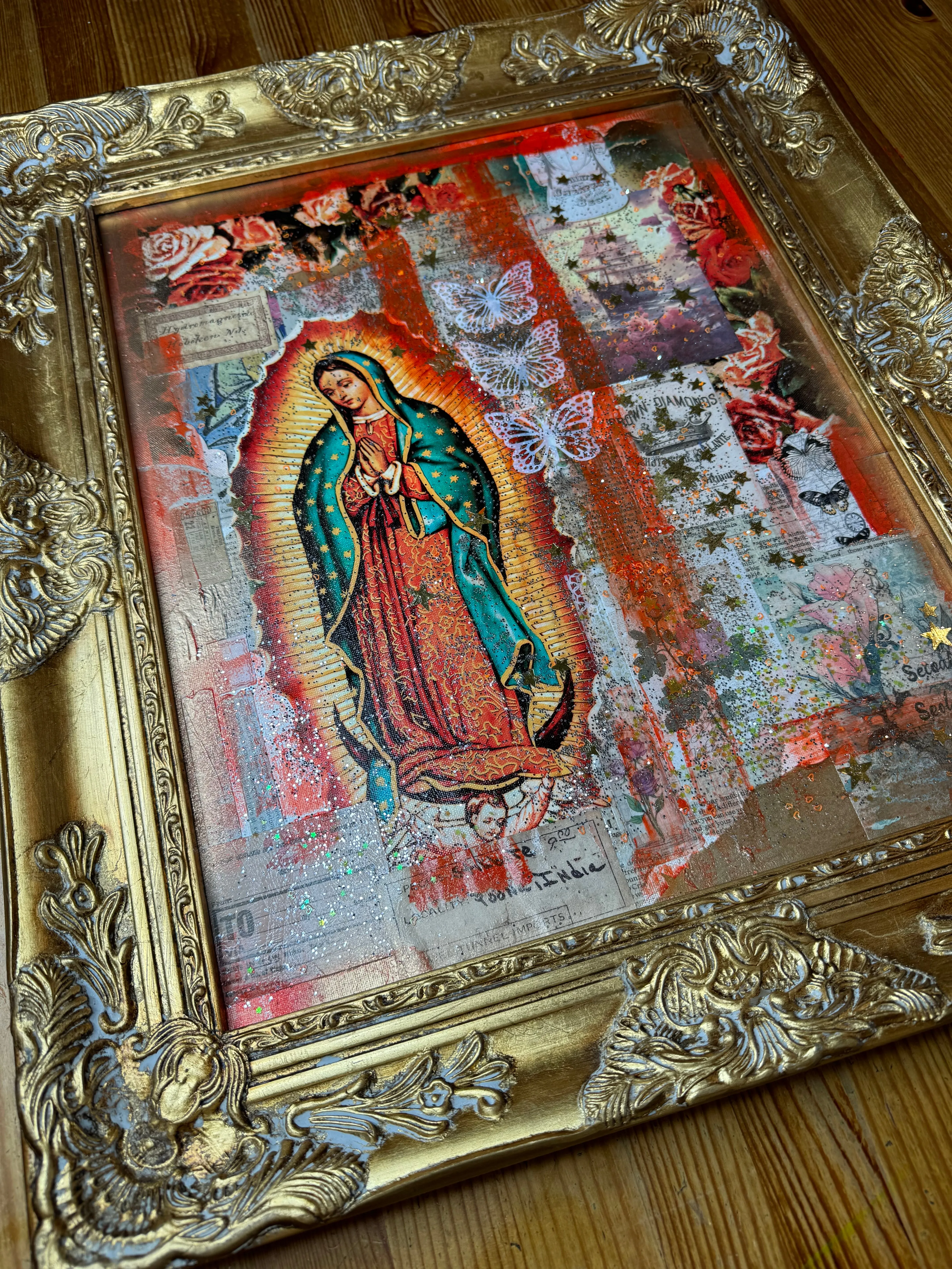 Canvas Guadalupana Collage Art Guadalupana Loves Butterflies