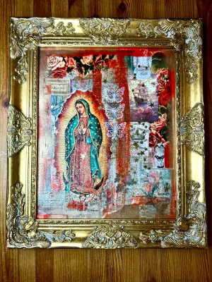 Canvas Guadalupana Collage Art Guadalupana Loves Butterflies