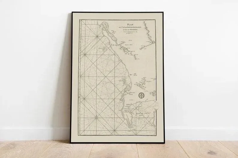 Cape of Good Hope Map Print Wall Art| 1752 South Africa Vintage Map Wall Prints