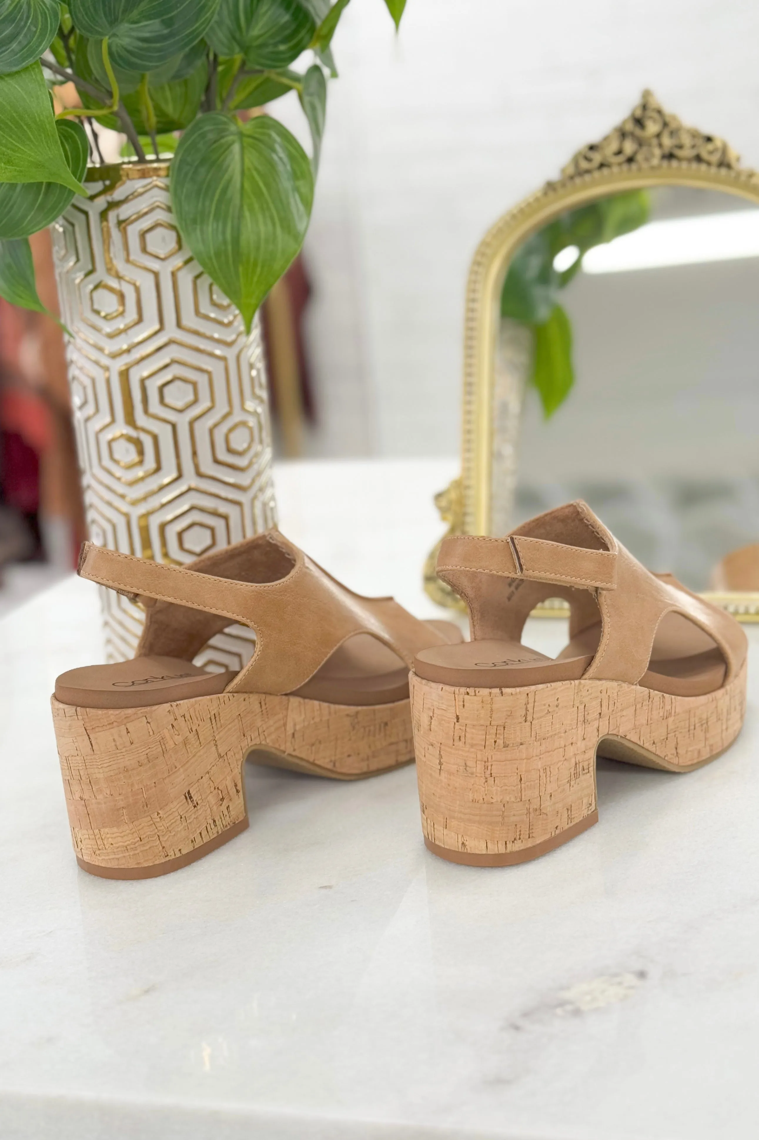 Caramel Peep Toe Wedge