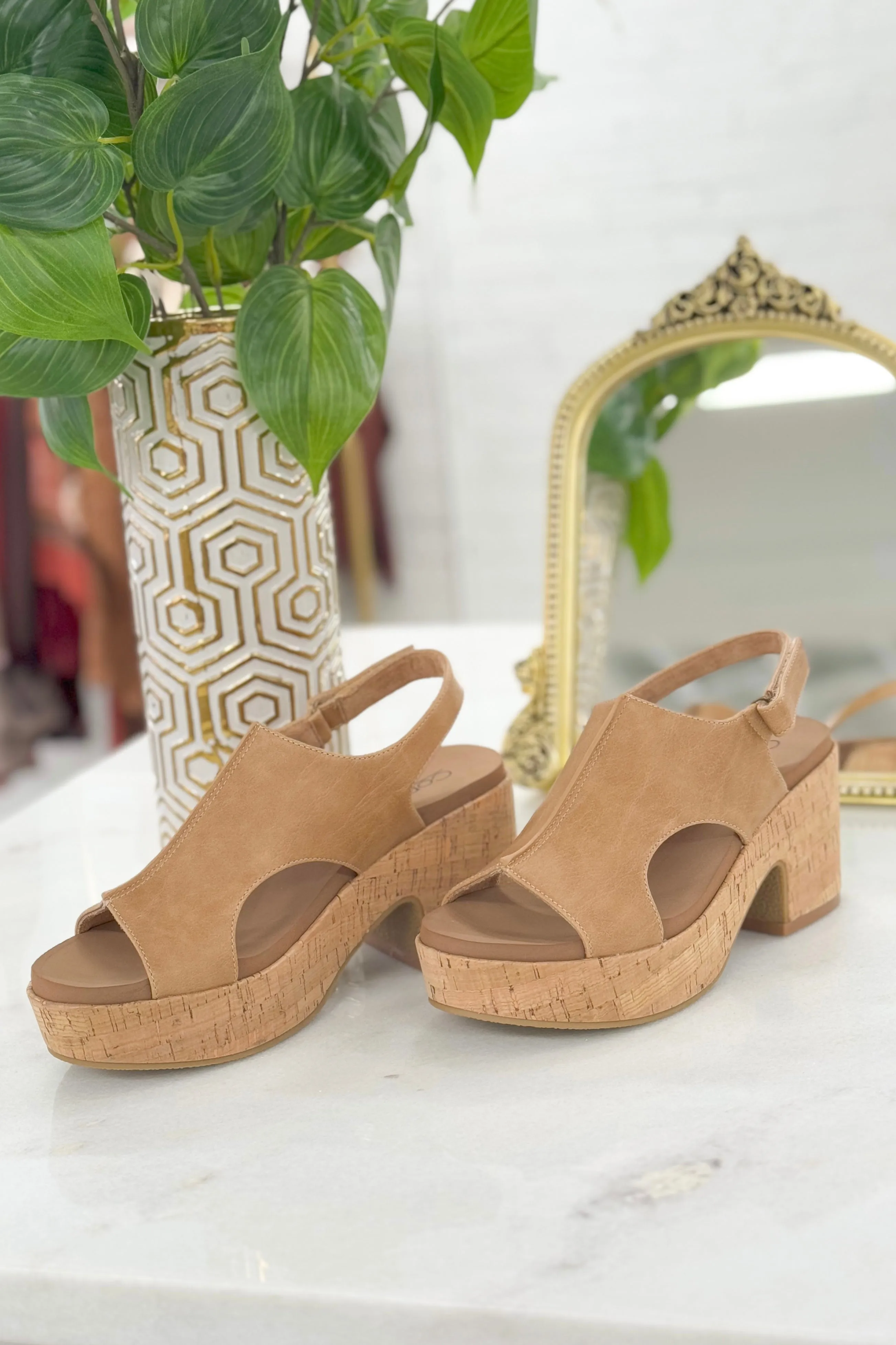 Caramel Peep Toe Wedge