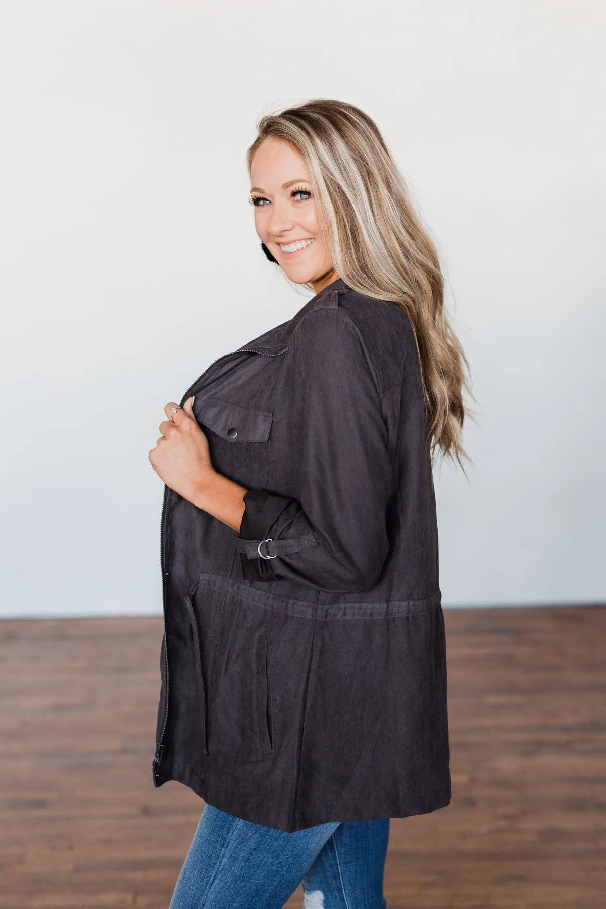Care About You Lightweight Jacket- Charcoal