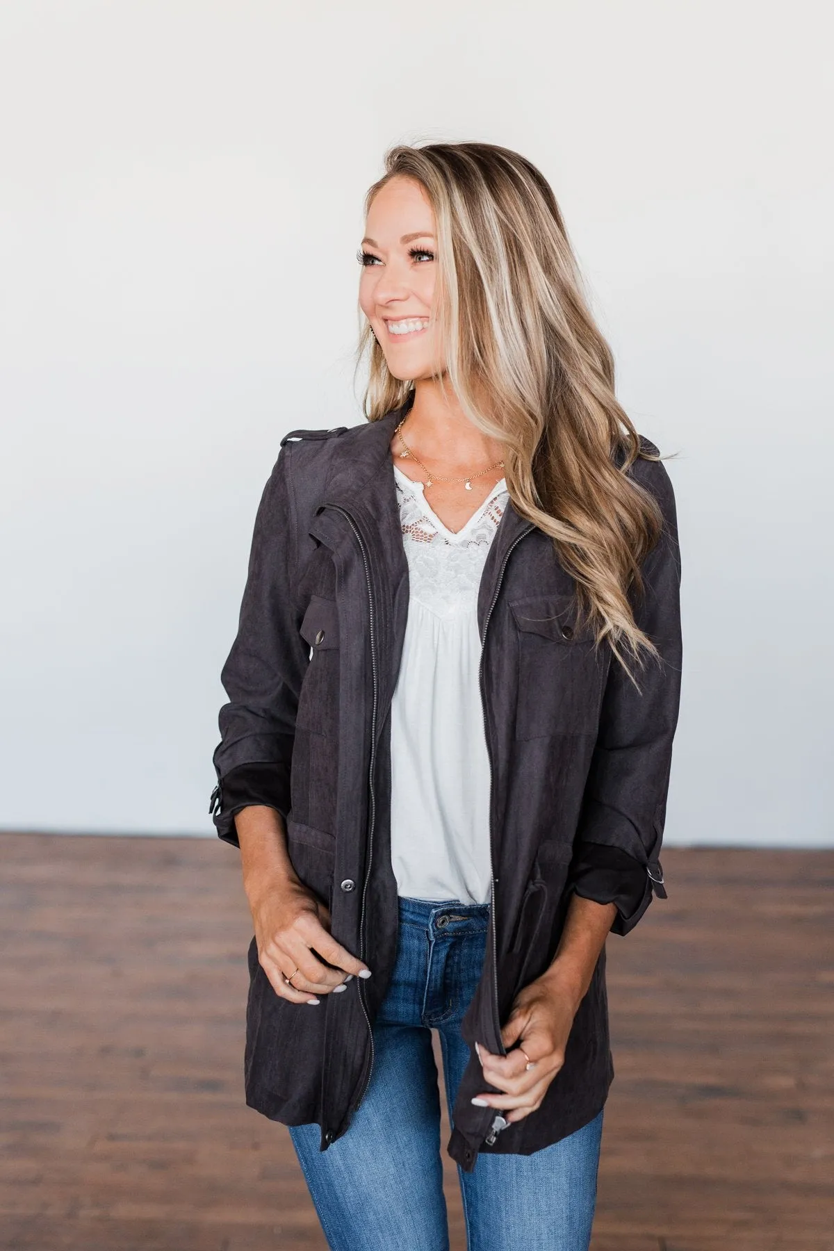 Care About You Lightweight Jacket- Charcoal