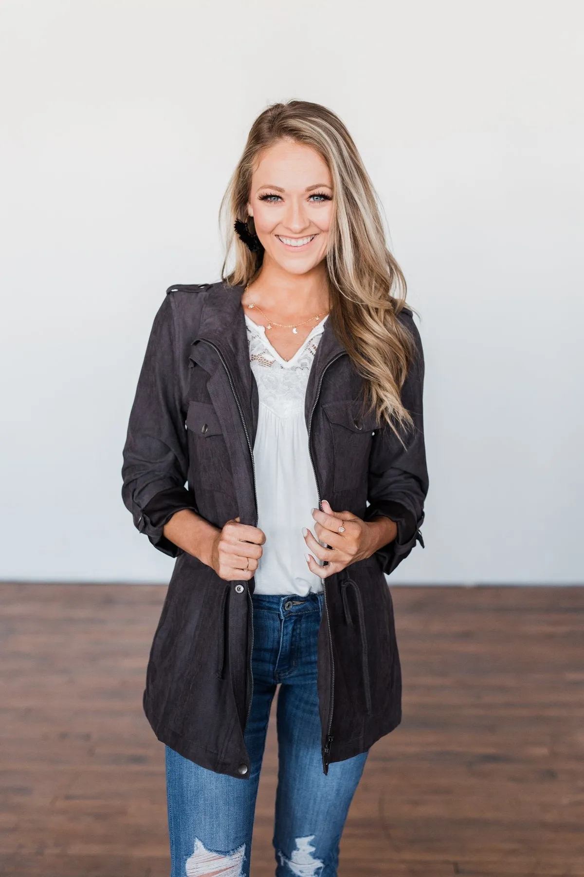 Care About You Lightweight Jacket- Charcoal