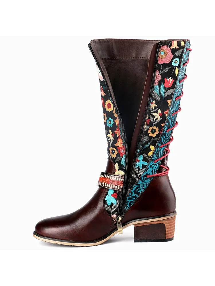 Casual Retro Leather Boots High Tube Boots