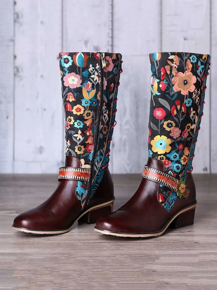 Casual Retro Leather Boots High Tube Boots