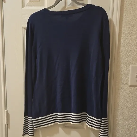 Chadwicks Blue and White Crew Neck Sweater with Stripes