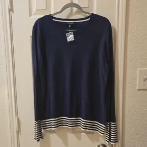 Chadwicks Blue and White Crew Neck Sweater with Stripes