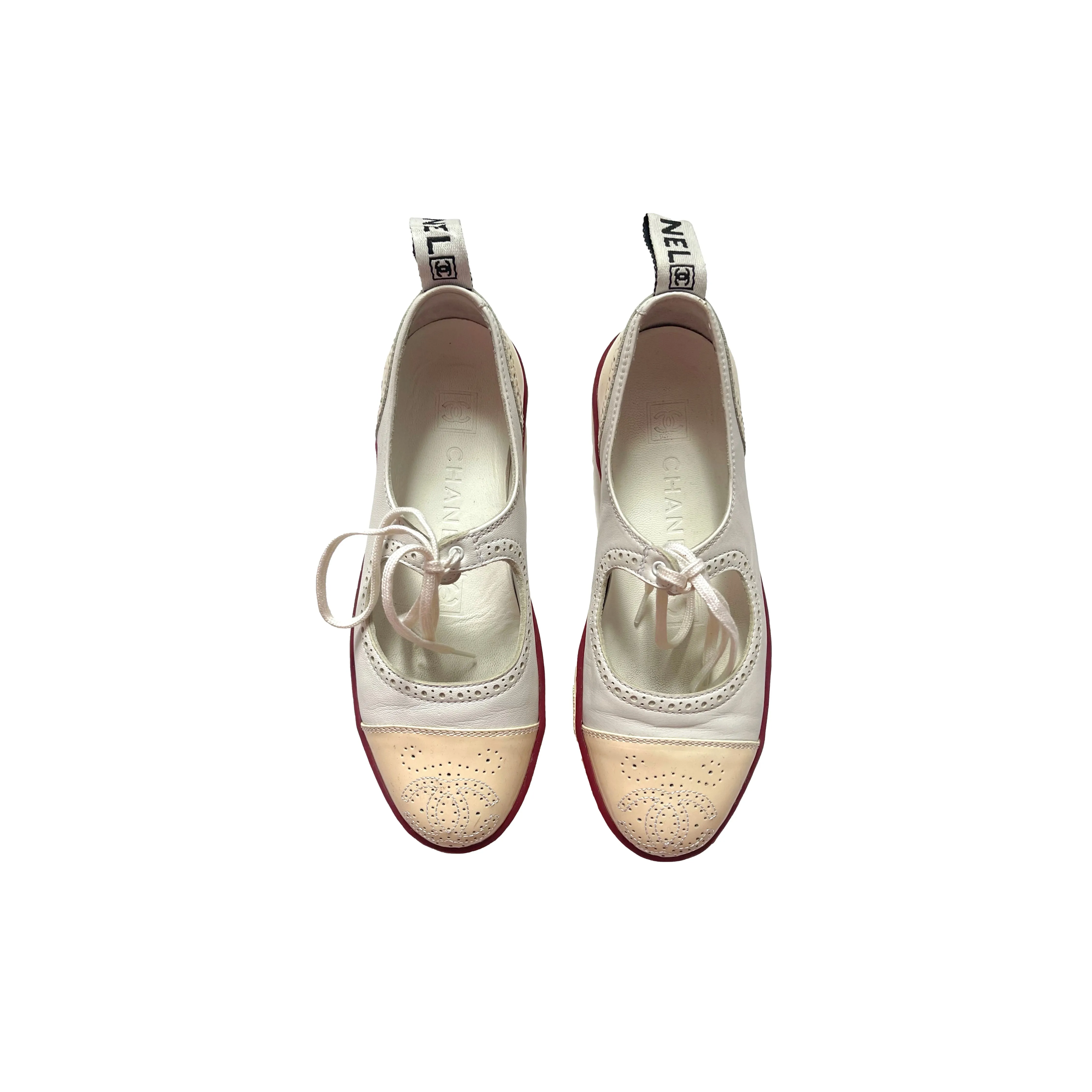 Chanel Beige Logo Mary Janes