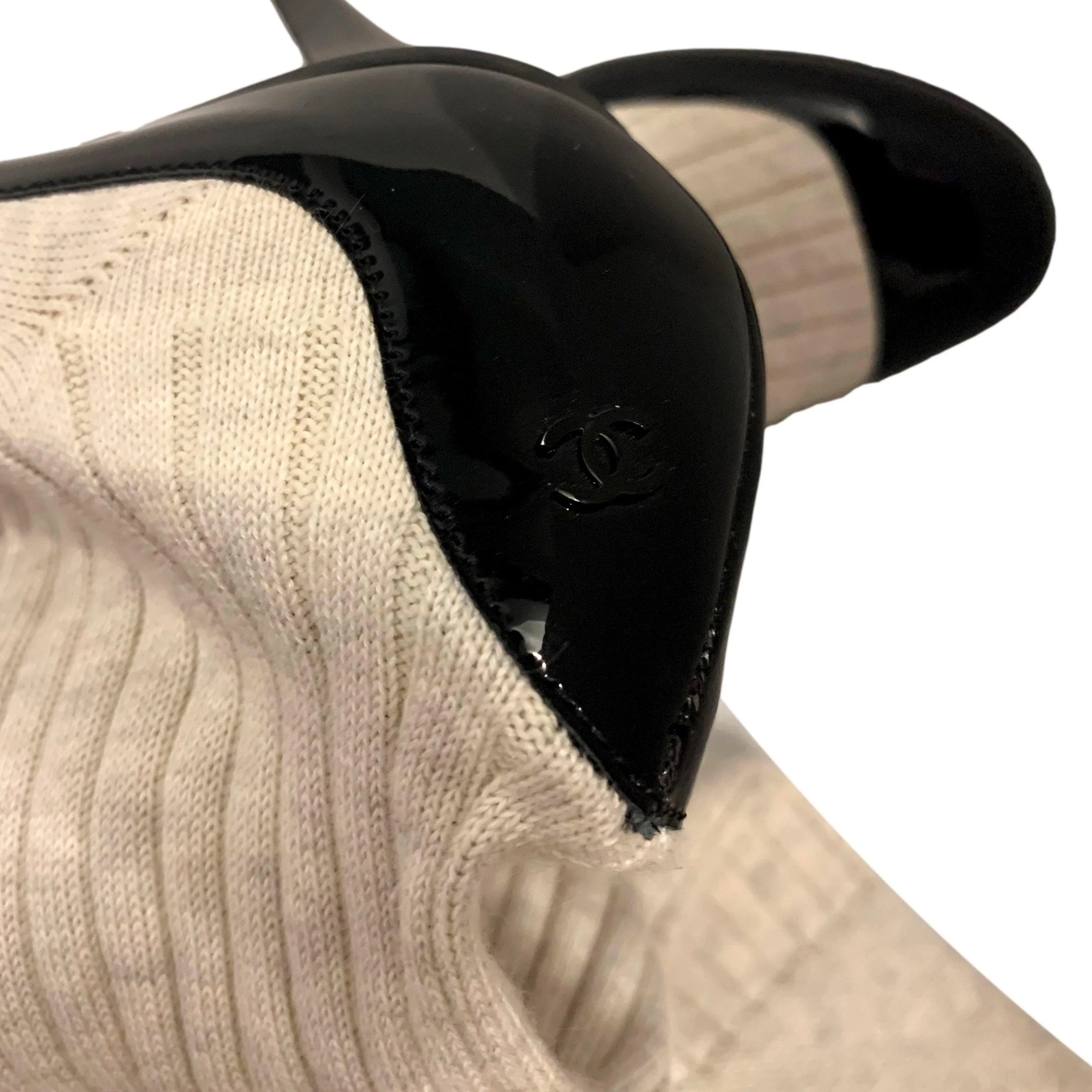Chanel Black Patent Sock Bootie Heels